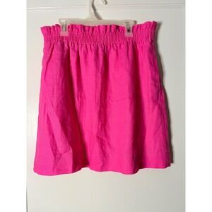 J.Crew Hot Pink Linen Paperbag Waist Mini Skirt Fuchsia Size 10 Pockets